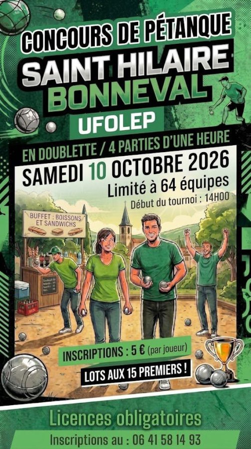 CONCOURS DOUBLETTES CLUB ST HILAIRE BONNEVAL 10 OCTOBRE 14H SUR RESA 06 41 58 14 93