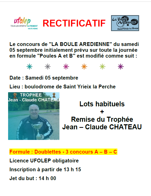 CONCOURS DOUBLETTES ST YRIEIX 05 SEPTEMBRE 14 H