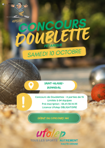 CONCOURS DOUBLETTES CLUB ST HILAIRE BONNEVAL 10 OCTOBRE 14H
