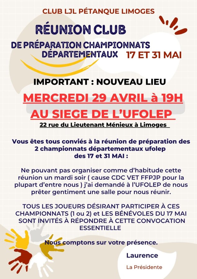 REUNION PREPARATOIRE CHAMPIONNATS DEPARTEMENTAUX POUR LES LICENCIÉS DU CLUB LJL