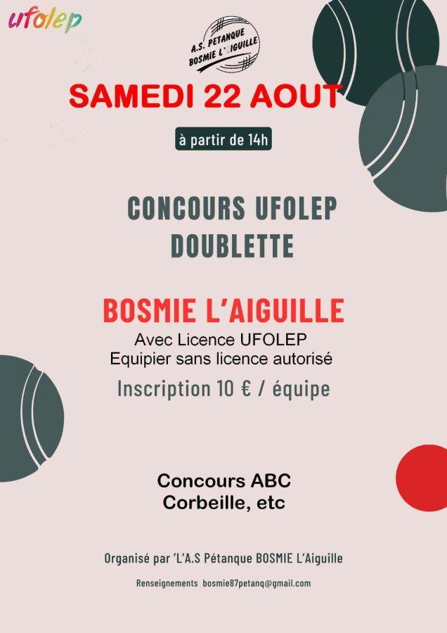CONCOURS DOUBLETTES BOSMIE 22 AOUT 14H